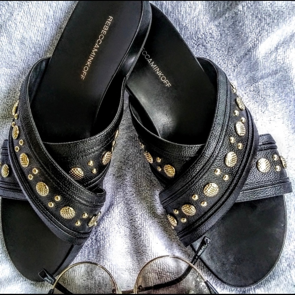 LIKE NEW REBECCA MINKOFF CRISS CROSS SLIDES SZ 10